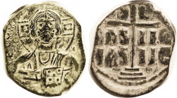 ANONYMOUS, Follis, S1823, Christ bust facg/Cross & lgnd; VF, unround flan, rev sl off-ctr, dark green patina with earthen hilighting. Excellent detail...