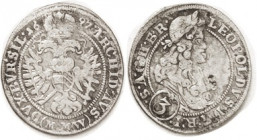 AUSTRIA, SILESIA, 3 Kreuzer, 1697-MMW, Leo the Hogmouth bust r/2-headed eagle, 21 mm, F.