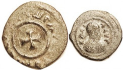 AXUM, Ezanas c.370 AD, Æ 14 mm, bust r/cross in circle, lgnd around, M-H 52; F or so, greyish green patina, sl hilighting, bust & obv lgnd reasonably ...