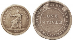 BRITISH GUIANA, Stiver token 1838, 32 mm, Std figure/lgnd, F, decent, problem-free.