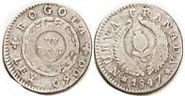 COLOMBIA, Real, 1847 Bogota, KM103, 1-year-type, Nice AF.