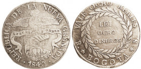 COLOMBIA, 8 Reales 1840 RS, F/AVF, good strike & planchet quality for this.