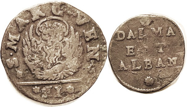 DALMATIA & ALBANIA, under Venice, Æ 2 Soldi, late 1600s, Lion of St Mark/lgnd, 2...