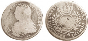 FRANCE, 1/2 Ecu, 172 ? -W, Louis XV, AG/G, last digit of date unclear.