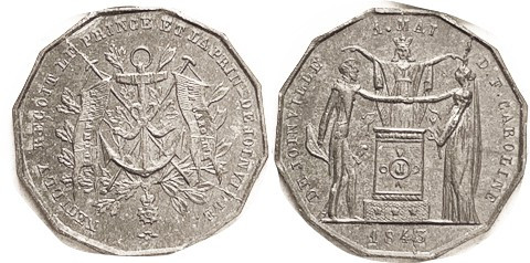 FRANCE, Medal, 1843, Caroline de Joinville, 12 sided, 25 mm, elaborate designs, ...