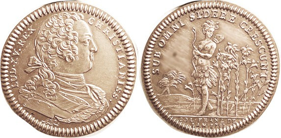 FRENCH CANADA, Jeton, 1751, Louis XV bust/Indian & Lilies, 30 mm, Breton 510; Re...