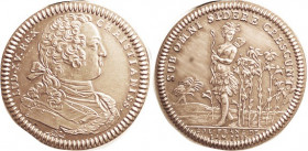 FRENCH CANADA, Jeton, 1751, Louis XV bust/Indian & Lilies, 30 mm, Breton 510; Restrike in bronze, Unc, once clnd & lacquered.