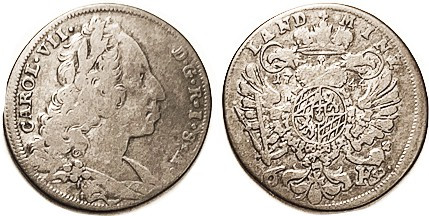GERMANY, BAVARIA, Ar 6 Kreuzer 1744, Carl VII bust r/2-headed eagle; Nice AF/F, ...