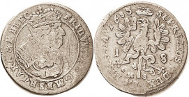 GERMANY, PRUSSIA, 18 Grossus, 1685-HS, 29 mm, Fred Wilhelm bust r/Eagle; F+, some scrs, good portrait.