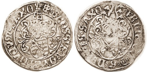 GERMANY, SAXONY, Frederick III, 1507-25, Ar Groschen, 27 mm, Helmet above arms/ ...