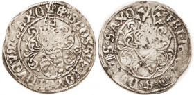 GERMANY, SAXONY, Frederick III, 1507-25, Ar Groschen, 27 mm, Helmet above arms/ similar; crude VF with touches of wkness, good silver with lt tone.