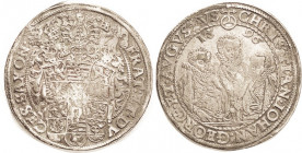 GERMANY, SAXONY, Taler, 1596, 3 Brothers half length figures facg/elaborate arms; AVF, good metal with tone, portraits clear, nice. No mount trace. (A...