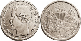 GUATEMALA, Peso 1869/99 KM190.1, AVF, bright, almost invisible scratch. Rare overdate.