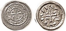 HUNGARY, Kalman, 1095-1116, Ar Denar, 11 mm, cross within ornamentation/similar, Edh. 32; EF, ltly toned, nice. (An EF brought $85, Rauch 10/10.)