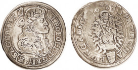 HUNGARY, 15 Kreuzer, 1683-KB, Leo the Hogmouth bust r/Madonna & child, 30 mm, F, faintly curled, nice strong portrait.