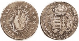 HUNGARY, Æ Denar 1765, Madonna & child/crowned arms; F+/VF, medium brown.