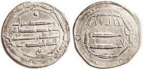 ISLAMIC, Abbasid Caliphs of Baghdad, Al-Mansur, 754-75, Ar Dirhem, Madinat Al-Salam, 23 mm, VF, pretty well struck, good silver, lt tone.