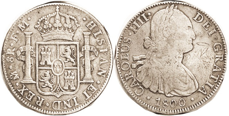 MEXICO, 8 Reales, 1800, F-VF, a little graffiti in obv field rt; ltly toned.