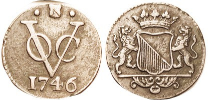 NETHERLANDS E.INDIES, Utrecht, Æ Duit, Lions & shield/VOC & date; VF+, medium br...