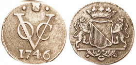 NETHERLANDS E.INDIES, Utrecht, Æ Duit, Lions & shield/VOC & date; VF+, medium brown, nice.