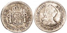 PERU, Real 1782, VG-F, lt tone.