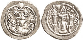 SASANIAN, Peroz, 457-84, Ar Drachm, crown with wings; Istakhr; 27 mm; Choice EF, virtually as struck, good bright metal, good strike, only sl crudenes...