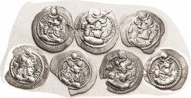 SASANIAN, Peroz, 457-84, LOT of 7 Ar Drachms: 4 with large edge chips + 3 broken & reglued. Otherwise high grade, VF-EF with good portraits!