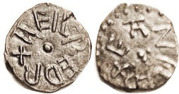 Northumbria, Sceat, Aethelred II, 841-44, Eanred moneyer, S865, Lgnd around pell...