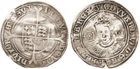 Edward VI, 1547-53, 6 Pence, S2483, Facing bust/shield on cross, mm Y; F, modest edge split, bent & restraightened but still noticeably wavy; face on ...