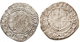 Elizabeth I, 1558-1603, Ar Penny, mm escallop, bust l./shield & cross, S2580; VG-F, sl crude, sl sign of flattened creasing, ltly toned, portrait weak...