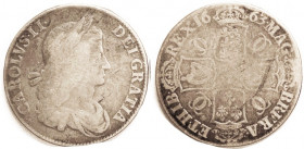Charles II, Crown, 1663, rev center worn/weak, otherwise VG/G, good metal quality with lt tone, portrait very bold. (A Fair brought $177, St. James 11...
