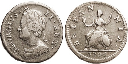 George II, Farthing 1746, nice AVF, medium brown, good surfaces. (A GVF brought ...