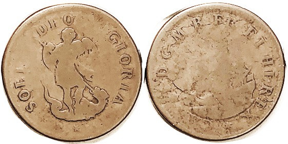Charles II, PATTERN 1/2 Penny (or Touch Piece), Ship/St. Michael, Peck 496; G/VG...
