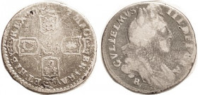 William III, 6 Pence, 1697-E/B, ESC 1560A = Rarity 4 (11-20 examples known); VG/G, old toning, tiny attempted puncture on rev.