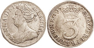 Anne, Maundy 3 Pence 1708, Nice VF+, good metal & strike, lt tone.
