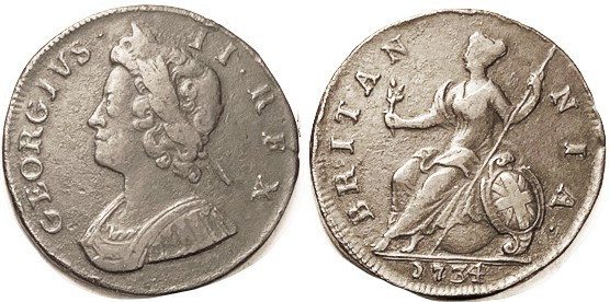 George II, 1/2 Penny, 1734, VF scarce (Spink £90), not one of these weenie moder...