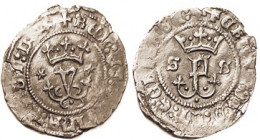 Ferdinand & Isabella, 1469-1504, Billon Blanca, Crowned monogram/similar, Seville. EF, good metal, lt brown, some strike wkness in outer lgnds. (Nicer...