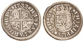 Philip V, Real, 1733 Seville-A, Nice strong VF, ltly toned.