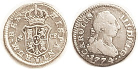 Charles III, 1/2 Real, 1774-Seville, F/VF, bright with lt tone, pleasing.