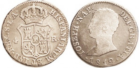 Joseph Napoleon, 4 Reales, 1812 Segovia LA, Nice strong VG/F, ltly toned.
