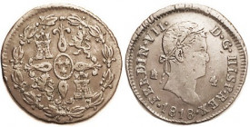 Ferdinand VII, 4 Maravedis, 1818 Segovia, F-VF, minor rim faultiness, rich brown surfaces.