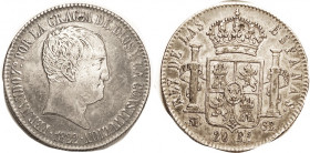 Ferdinand VII, 20 Reales, 1822 Madrid SR, VF, deeply toned, tiny dig at obv top I didn't even see till I made the photo. (A VF minus realized $373, Au...