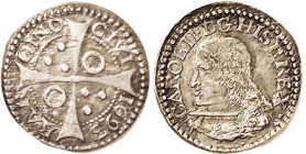 BARCELONA, Real 1693, Charles II bust l./circles & dots in cross; Choice EF, excellent metal with old toning, die break across neck (or is it his coll...