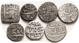 INDIA, Mughal Rupees of 7 diff reigns, 1556-1788, identified, average VG-F or better.
