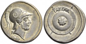 Octavian, 32 – 27. Denarius, Brundisium or Roma Autumn 30-Summer 29 BC, AR 3.91 g. Head of Mars r. with slight beard, wearing crested Corinthian helme...