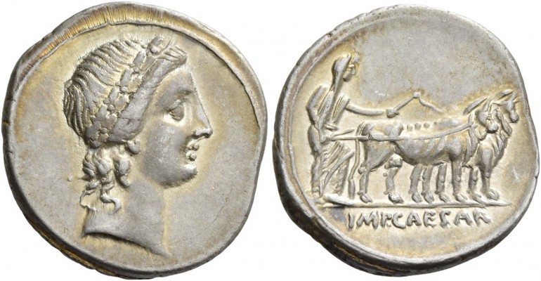 Octavian, 32 – 27. Denarius, Brundisium and Roma (?) 29-27 BC, AR 3.91 g. Laurea...