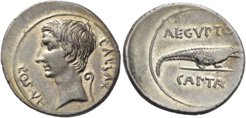 Octavian, 32 – 27. Denarius, Ephesus circa 29-27 BC, AR 3.88 g. CAESAR – COS VI ...
