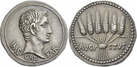 Octavian as Augustus, 27 BC – 14 AD. Cistophoric tetradrachm, Ephesus circa 25-24, AR 11.97 g. IMP CAESAR Bare head r. Rev. AVGV – STVS Six bunched co...