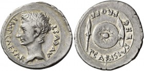 Octavian as Augustus, 27 BC – 14 AD. P. Carisius. Denarius, Emerita circa 25-23 BC, AR 3.87 g. IMP CAESAR AVGVST Bare head l. Rev. P CARISIVS LEG – PR...