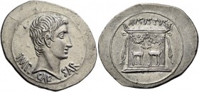 Octavian as Augustus, 27 BC – 14 AD. Cistophoric tetradrachm, Ephesus 24-20 BC, AR 11.63 g. IMP – CAE – SAR Bare head r. Rev. AVGVSTVS Garlanded altar...